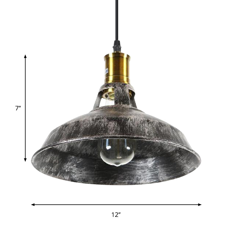 Rustic Barn Pendant Light - 1 Wrought Iron Ceiling Fixture | Aged Silver Dining Room Décor