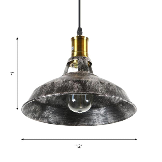 Rustic Barn Pendant Light - 1 Wrought Iron Ceiling Fixture | Aged Silver Dining Room Décor