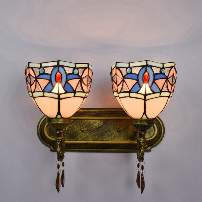 Tiffany Style Vintage Wall Sconce - Stained Glass With 2 Lights Antique Bronze Bedroom Décor