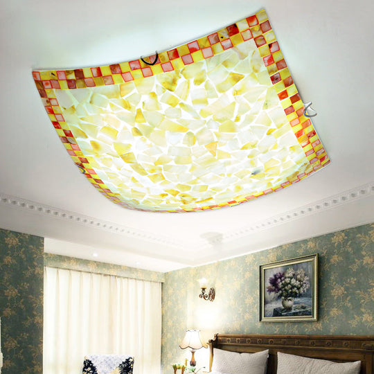 16/12W Convex Tiffany Style Stained Glass Flush Bedroom Light In Beige / 12