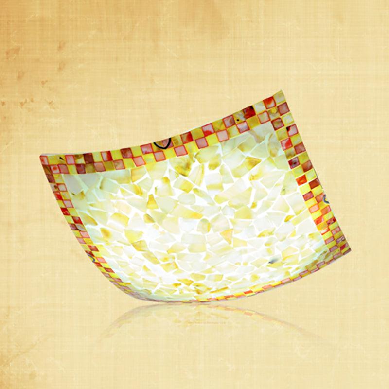 16’/12’W Convex Tiffany Style Stained Glass Flush Bedroom Light In Beige