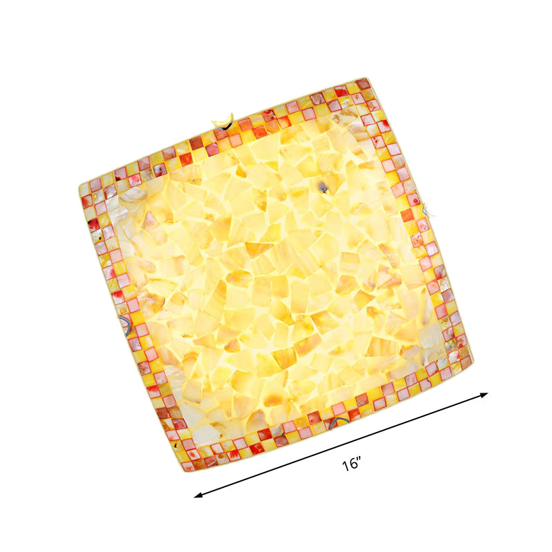 16/12W Convex Tiffany Style Stained Glass Flush Bedroom Light In Beige