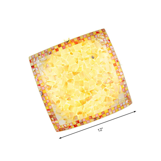 16’/12’W Convex Tiffany Style Stained Glass Flush Bedroom Light In Beige