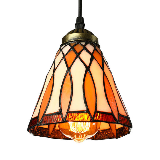 Tiffany Hand Rolled Art Glass Cone Shape Hanging Lamp Kit - 1 Light Brown Suspended Fixture For