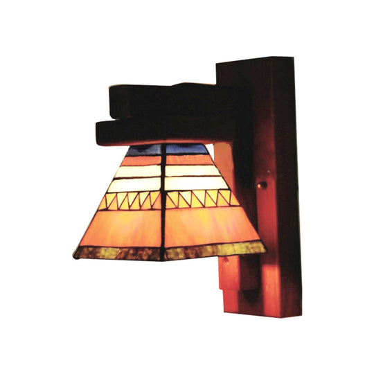 Tiffany Traditional Orange Stained Glass Wall Lamp - Craftsman Style For Bedroom