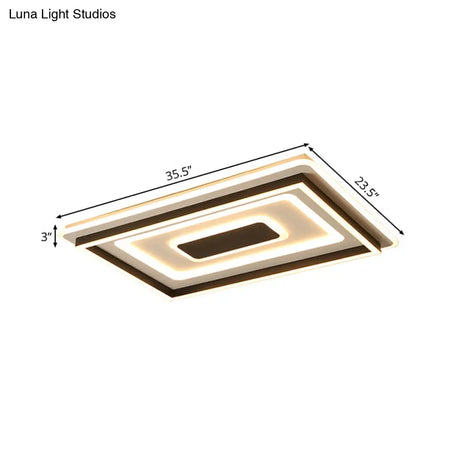 18’/21.5’/35.5’ Wide Led Flush Mount Light - Black Square/Rectangular Fixture For Living Room