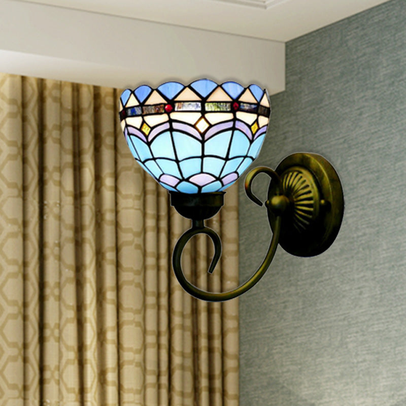 Mediterranean Style Stained Glass Wall Lamp - Blue 6/8 Width 1 Head Perfect For Cloth Shops!