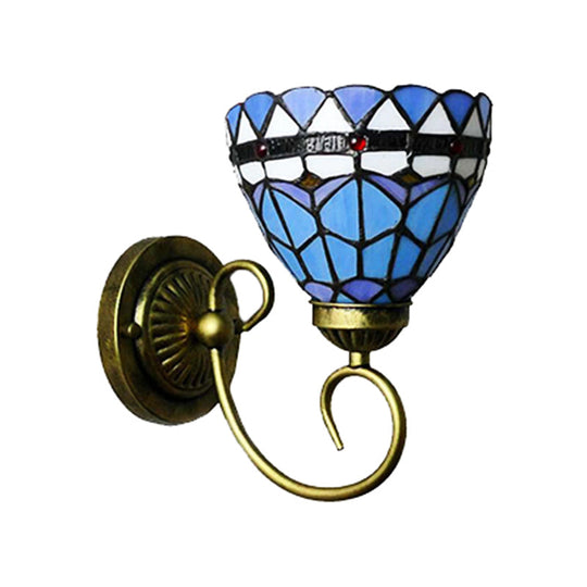 Mediterranean Style Stained Glass Wall Lamp - Blue 6/8 Width 1 Head Perfect For Cloth Shops!