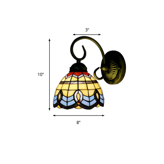 Baroque Style Grid Bell Wall Light Stained Glass Sconce For Kitchen - Beige (8/6 W)