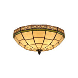 Bowl Flush Ceiling Light 8/8.5/10 Stained Glass 3 Lights In Beige - Traditional Lighting For Living