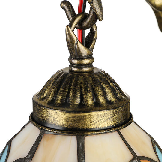 Vintage Dome Sconce Light 5.5 Width Stained Glass Fixture With Mermaid Design - 1