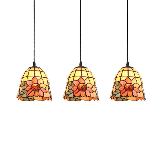 Tiffany Bell Orange Handcrafted Art Glass Pendant Light With 3 Clustered Heads - Unique Suspension