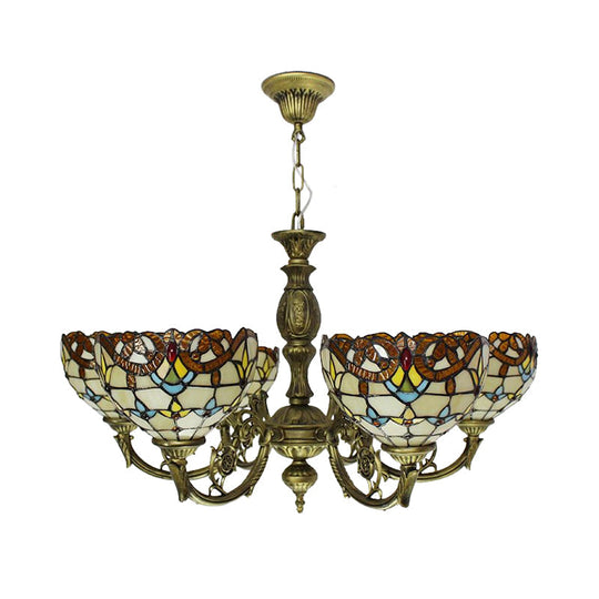 Vintage Stained Glass Peacock Chandelier With 6-Light Baroque Design In Antique Bronze