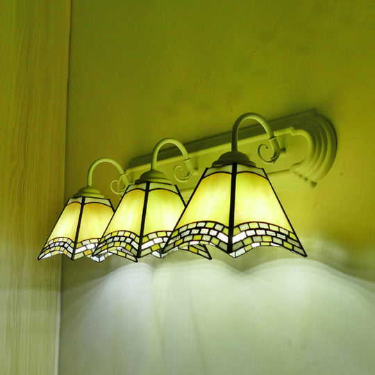 Sky Blue/Blue/Yellow Geometric Stained Glass Wall Lamp - Tiffany Style Sconce Lighting For Bathroom