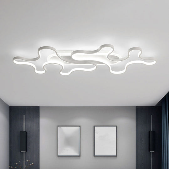Modern Wavy Frame Ceiling Lamp In Black/White Aluminum With Led Flush Mount Lighting Available