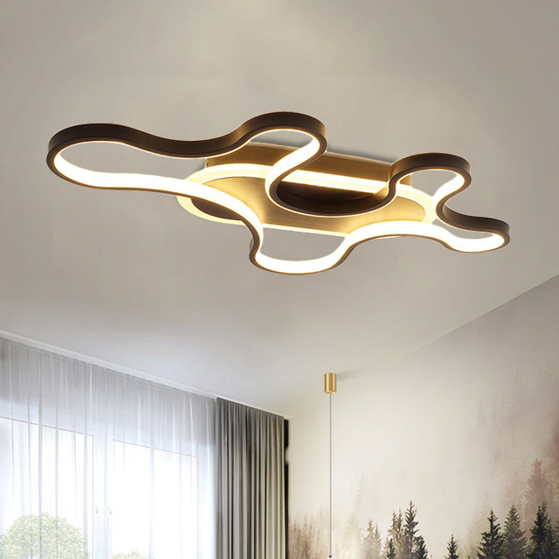 Modern Wavy Frame Ceiling Lamp In Black/White Aluminum With Led Flush Mount Lighting Available