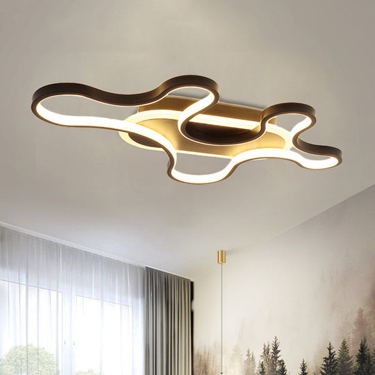 Modern Wavy Frame Ceiling Lamp In Black/White Aluminum With Led Flush Mount Lighting Available