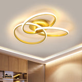 Modern Black/Gold Led Flush Ceiling Light With Metallic Interlocking Rings In Warm/White 16.5/20.5