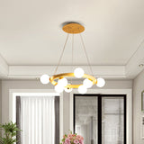 Beige Global Ceiling Lamp: Modern Frosted Glass Pendant Chandelier With Wood Circular Design (8/10