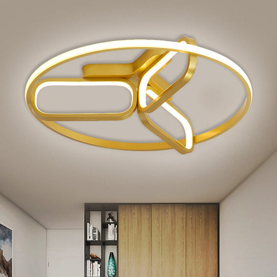 Contemporary Led Ceiling Light With Metallic Shade In Warm/White - Black/White/Gold Oval And Circle