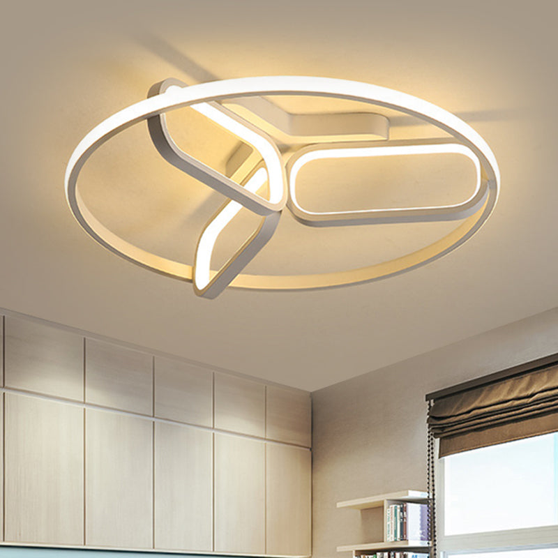 Contemporary Led Ceiling Light With Metallic Shade In Warm/White - Black/White/Gold Oval And Circle