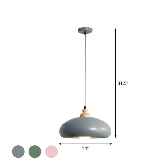 Modern Macaron Grey/Pink/Green Dining Room Pendant Light With Metal Bowl Shade