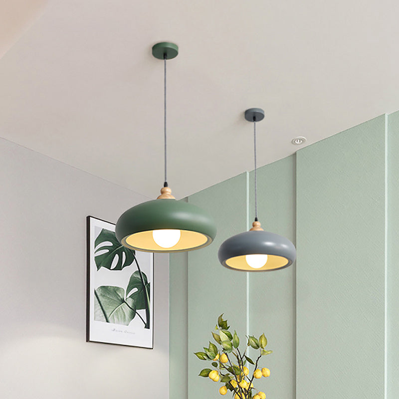 Macaron Grey/Pink/Green Pendant Light With Metal Bowl Shade For Dining Room