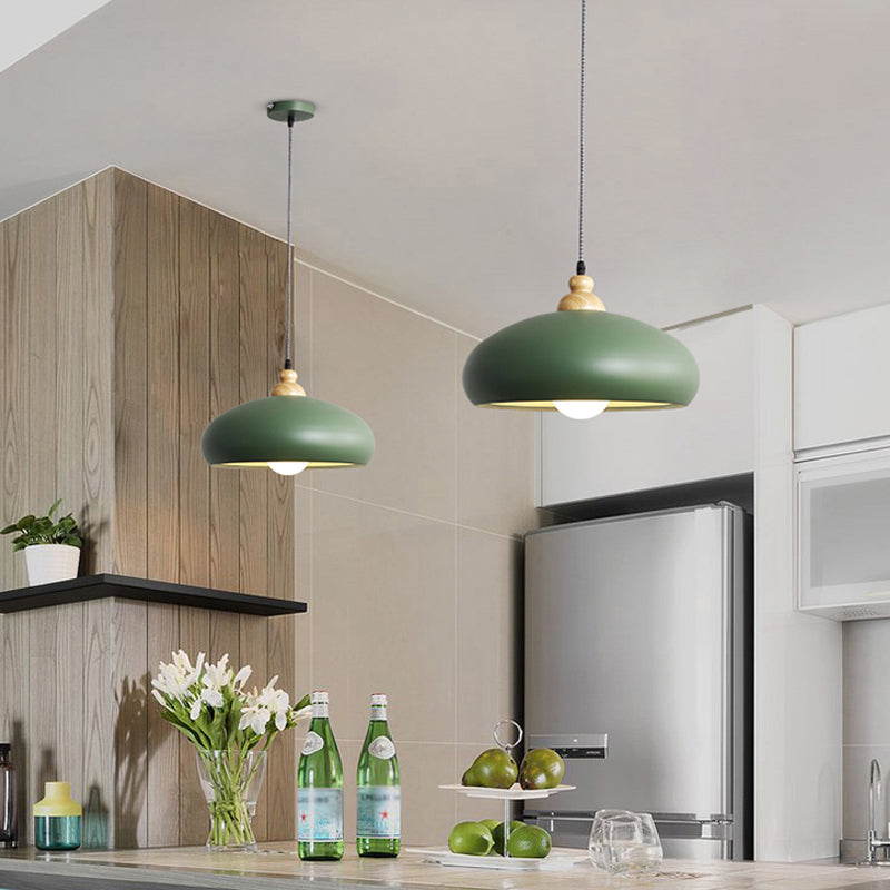 Macaron Grey/Pink/Green Pendant Light With Metal Bowl Shade For Dining Room