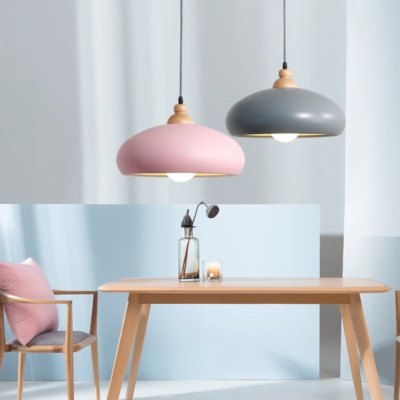 Macaron Grey/Pink/Green Pendant Light With Metal Bowl Shade For Dining Room