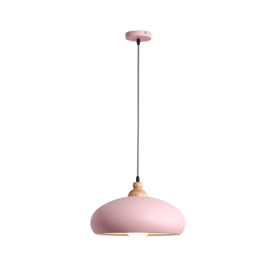 Macaron Grey/Pink/Green Pendant Light With Metal Bowl Shade For Dining Room