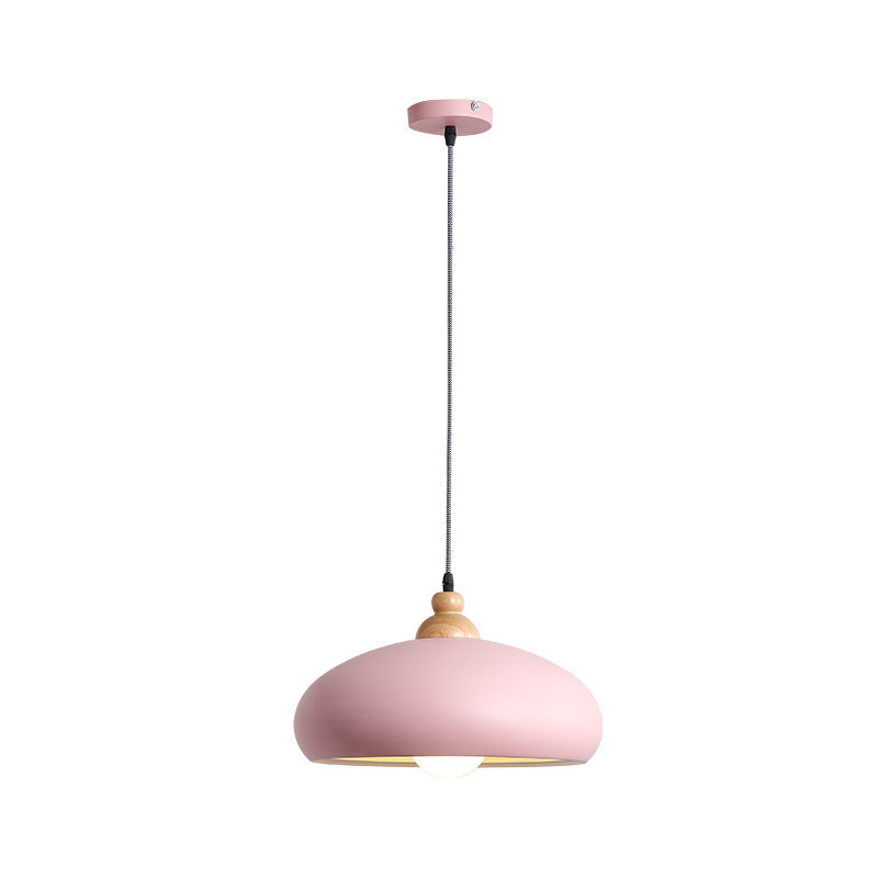 Modern Macaron Grey/Pink/Green Dining Room Pendant Light With Metal Bowl Shade