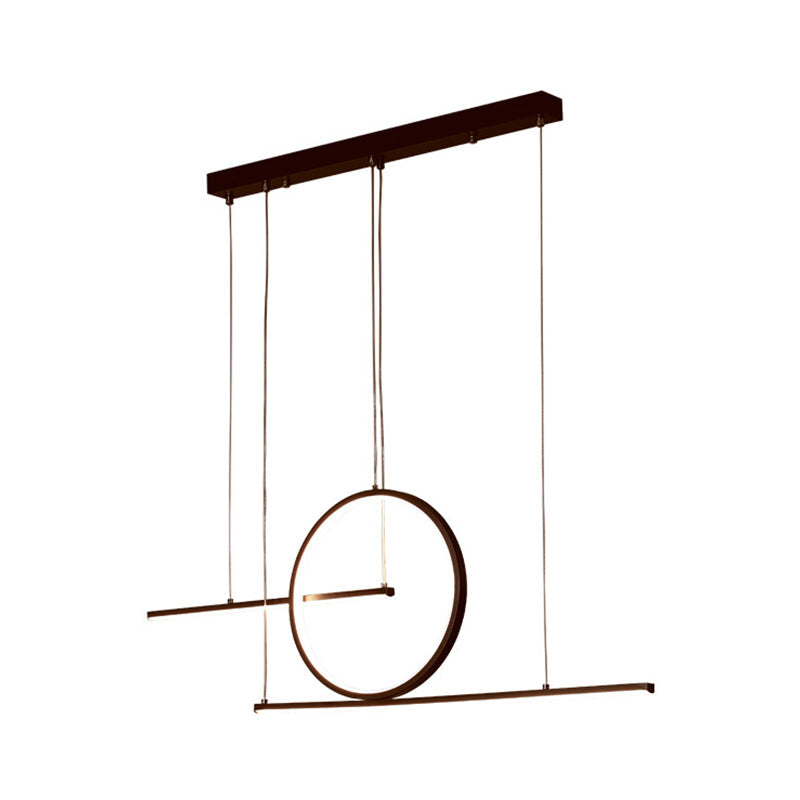 Modern Led Restaurant Island Lamp In Black/Gold With Circle & Linear Metal Shade - Warm/White Light