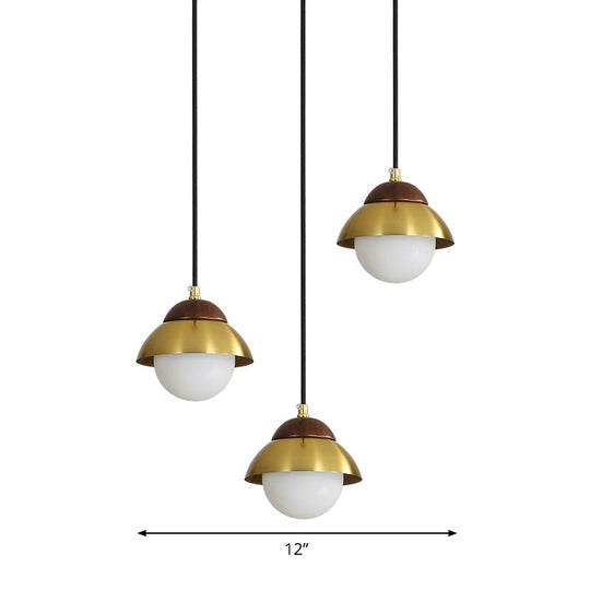 Metal Dome Pendant Light Kit With Opal Glass Shade - Simplicity Design Brass Finish Multiple Lamps