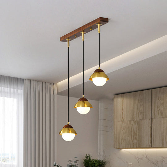 Sleek Brass Hanging Pendant Light Kit With Opal Glass Shades - Metal Dome & Multiple Lamp Design 3