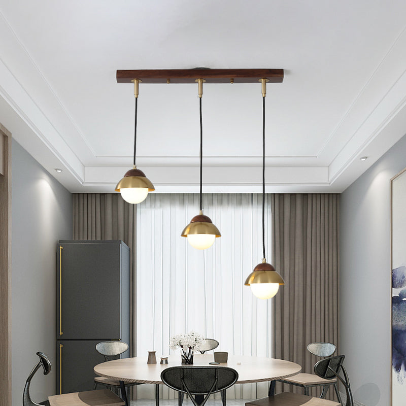 Metal Dome Pendant Light Kit With Opal Glass Shade - Simplicity Design Brass Finish Multiple Lamps