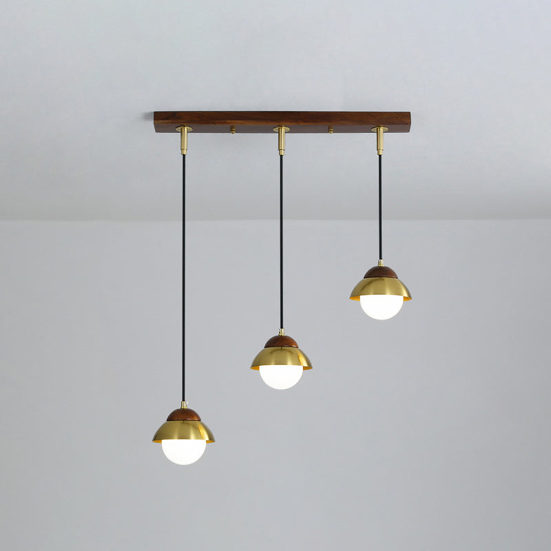 Metal Dome Pendant Light Kit With Opal Glass Shade - Simplicity Design Brass Finish Multiple Lamps