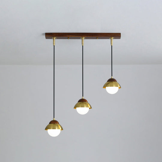 Metal Dome Pendant Light Kit With Opal Glass Shade - Simplicity Design Brass Finish Multiple Lamps