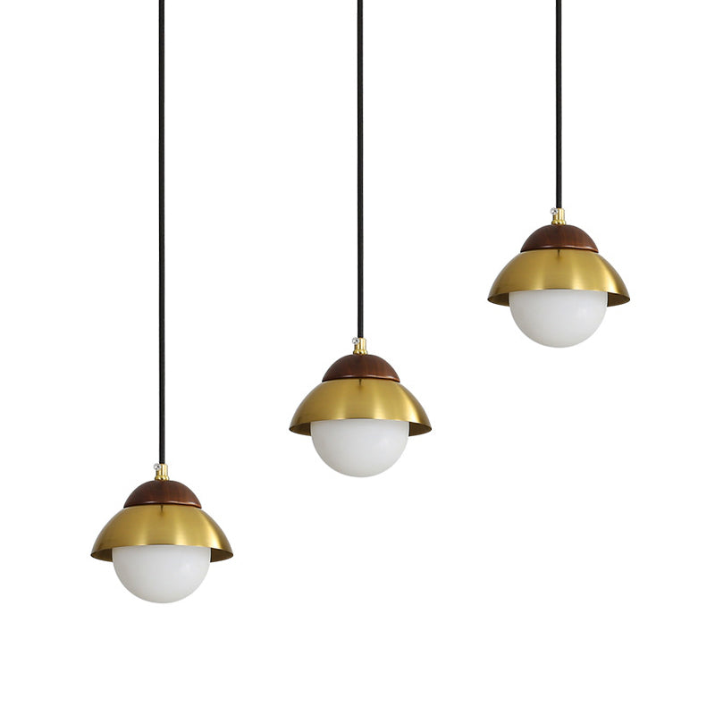 Metal Dome Pendant Light Kit With Opal Glass Shade - Simplicity Design Brass Finish Multiple Lamps