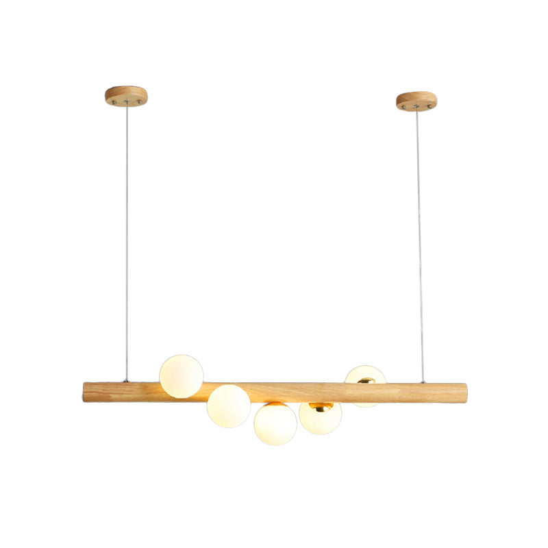 Modern Wood Stick Pendant Light Kit For Dining Room Island - 5 Head Beige Lighting