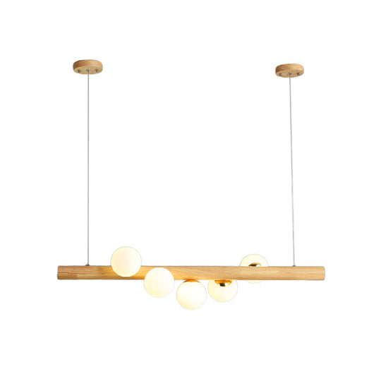 Modern Wood Stick Pendant Light Kit For Dining Room Island - 5 Head Beige Lighting
