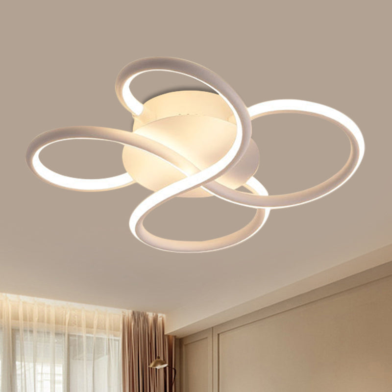 Minimalistic White Flower-Like Flush Mount Lamp - Metallic Led Ceiling Light Fixture For Bedroom