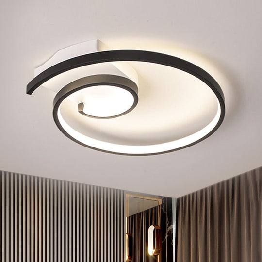 Minimalist Black/White Swirl Led Flushmount Ceiling Light In Warm/White