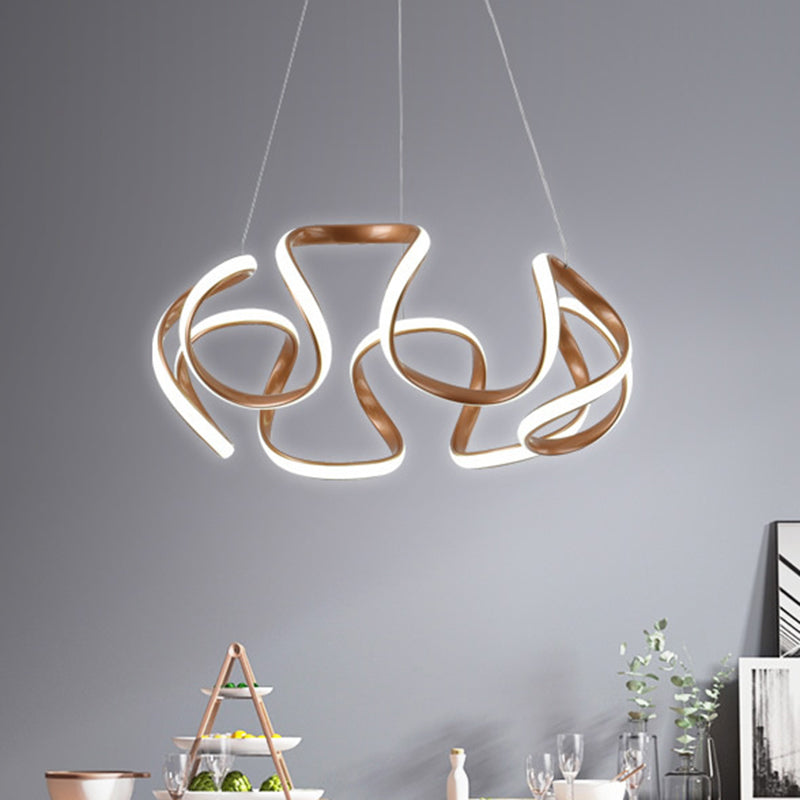 Modern Curvy Circle Pendant Light With Metallic Brown Finish - Led Chandelier