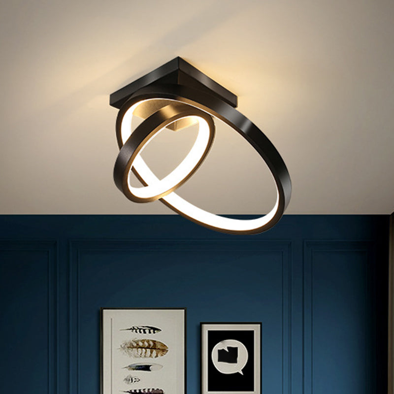 Sleek Circles Flush Lamp Fixture: Metallic Black/White Led Ceiling Mount In Warm/White Light Black /