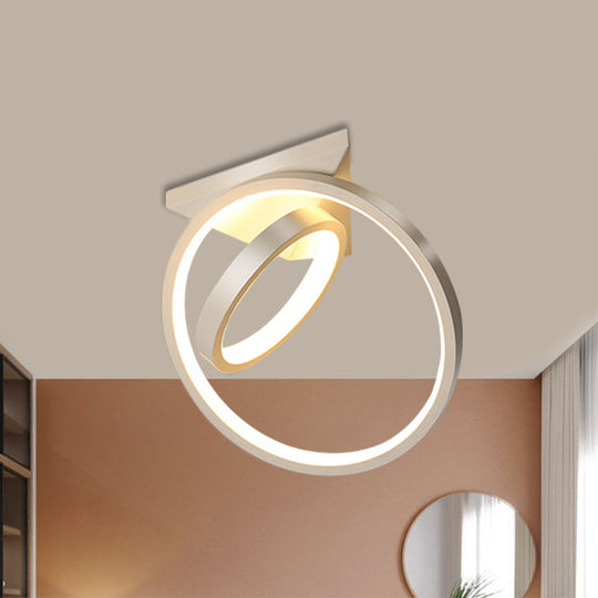 Sleek Circles Flush Lamp Fixture: Metallic Black/White Led Ceiling Mount In Warm/White Light