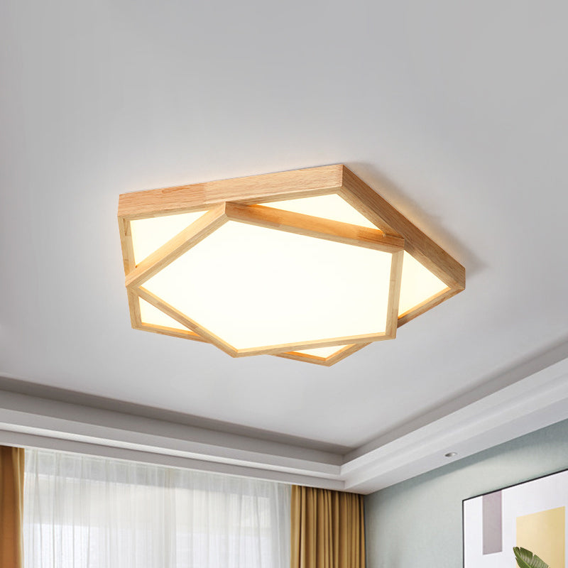 Pentagon Flush Mount Wood Led Ceiling Light In Beige - Available 3 Sizes And 2 Tones / 12.5 Warm