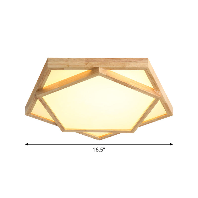 Pentagon Flush Mount Wood Led Ceiling Light In Beige - Available 3 Sizes And 2 Tones