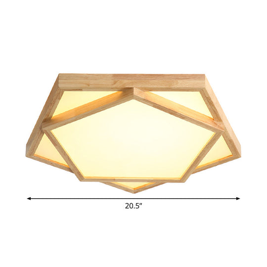 Pentagon Flush Mount Wood Led Ceiling Light In Beige - Available 3 Sizes And 2 Tones