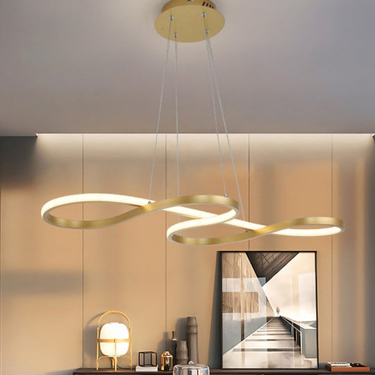 Twining Chandelier Lamp: Modern Black/White/Gold Led Pendant Light In Warm/White Glow