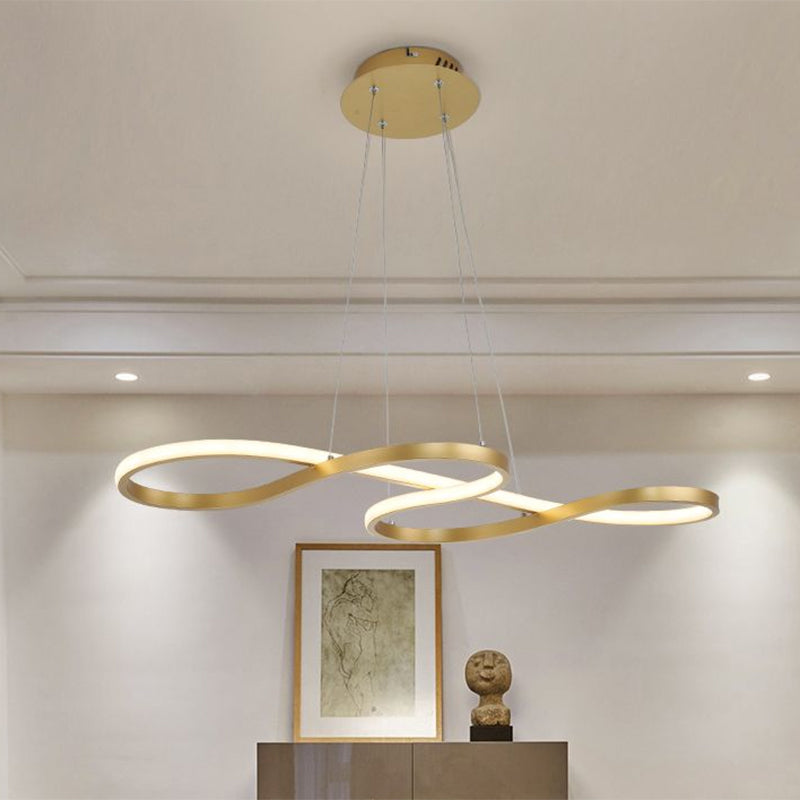 Twining Chandelier Lamp: Modern Black/White/Gold Led Pendant Light In Warm/White Glow